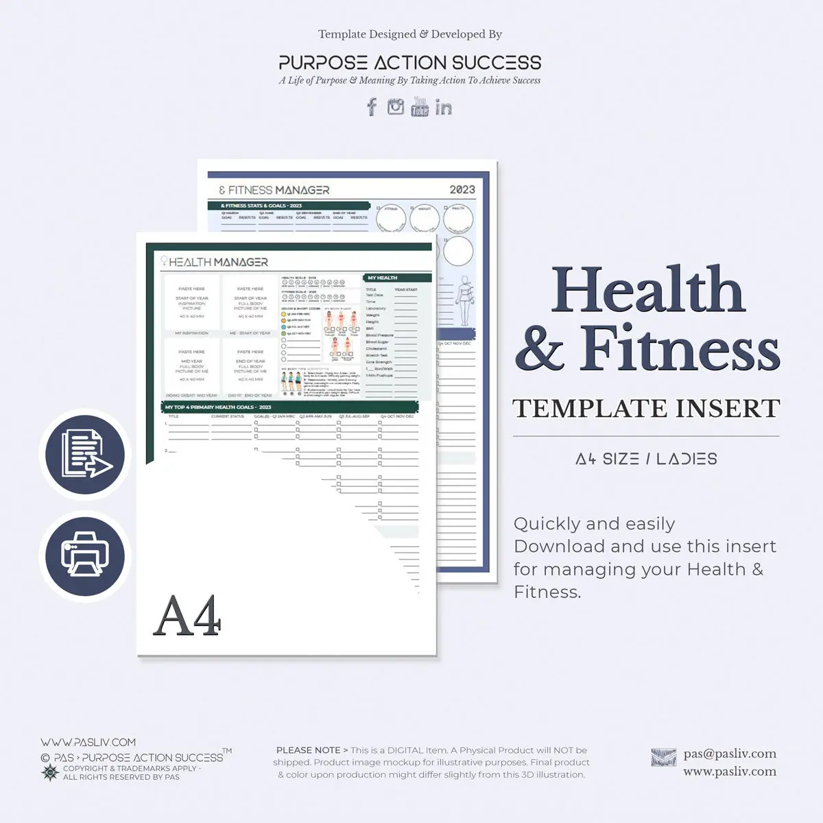 A4 PAS Health & Fitness Template for LADY - Copyright & Trademarks By PAS > Purpose Action Success - All Rights Reserved