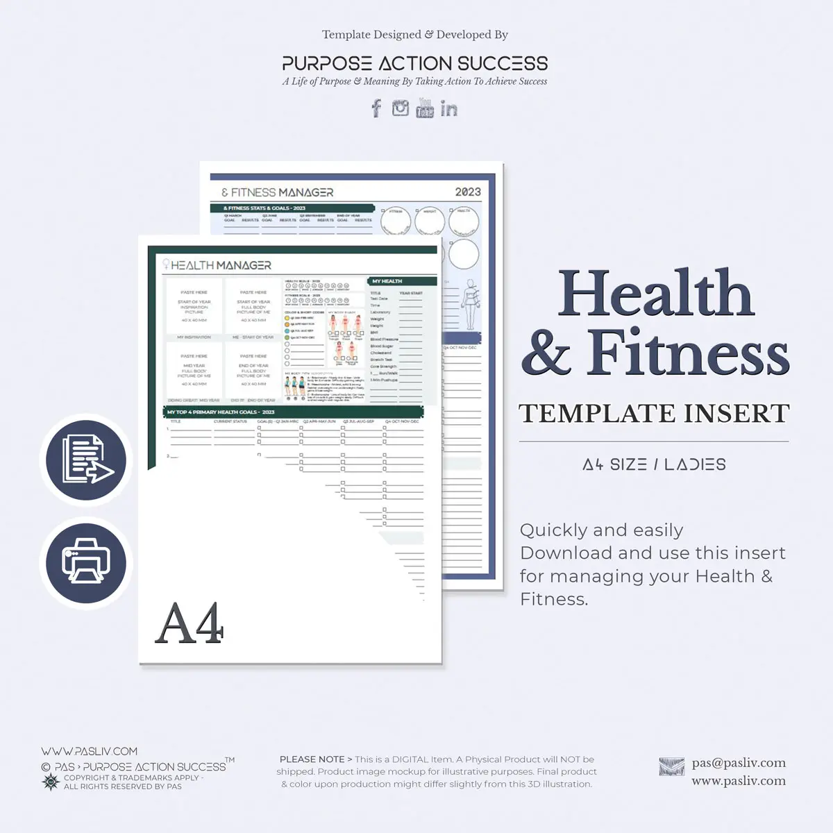 A4 PAS Health & Fitness Template for LADY - Copyright & Trademarks By PAS > Purpose Action Success - All Rights Reserved